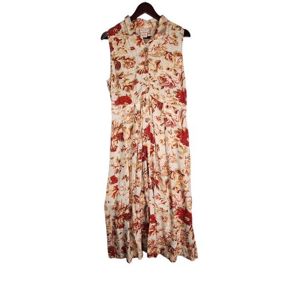 April Cornell Dresses & Skirts - April Cornell Floral Midi Dress - Red and Cream